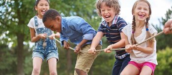 Children playing tug of war